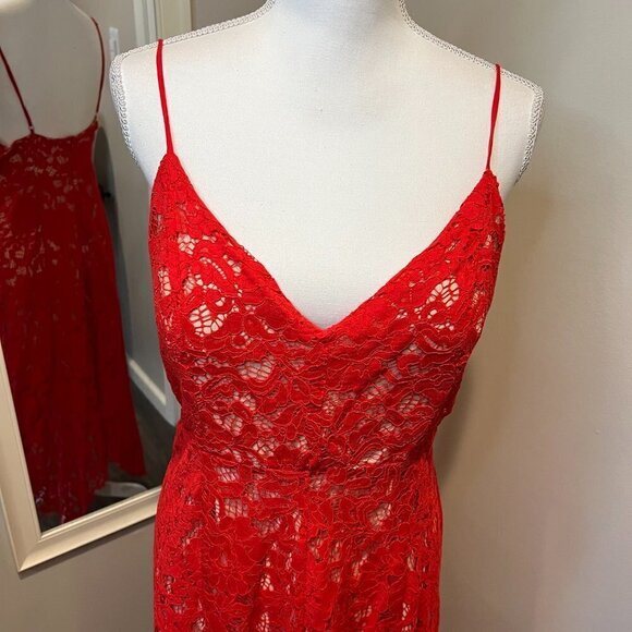 Lulus One Wish Red Lace Midi Dress, Size Large - Picture 4 of 16